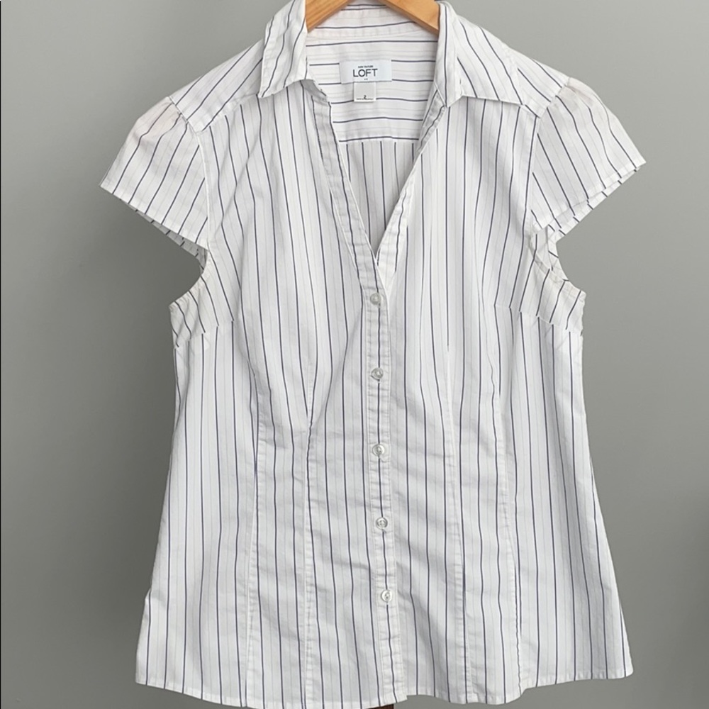 Loft white & purple short-sleeve blouse